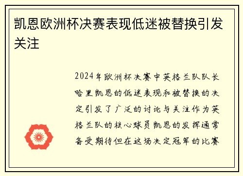 凯恩欧洲杯决赛表现低迷被替换引发关注
